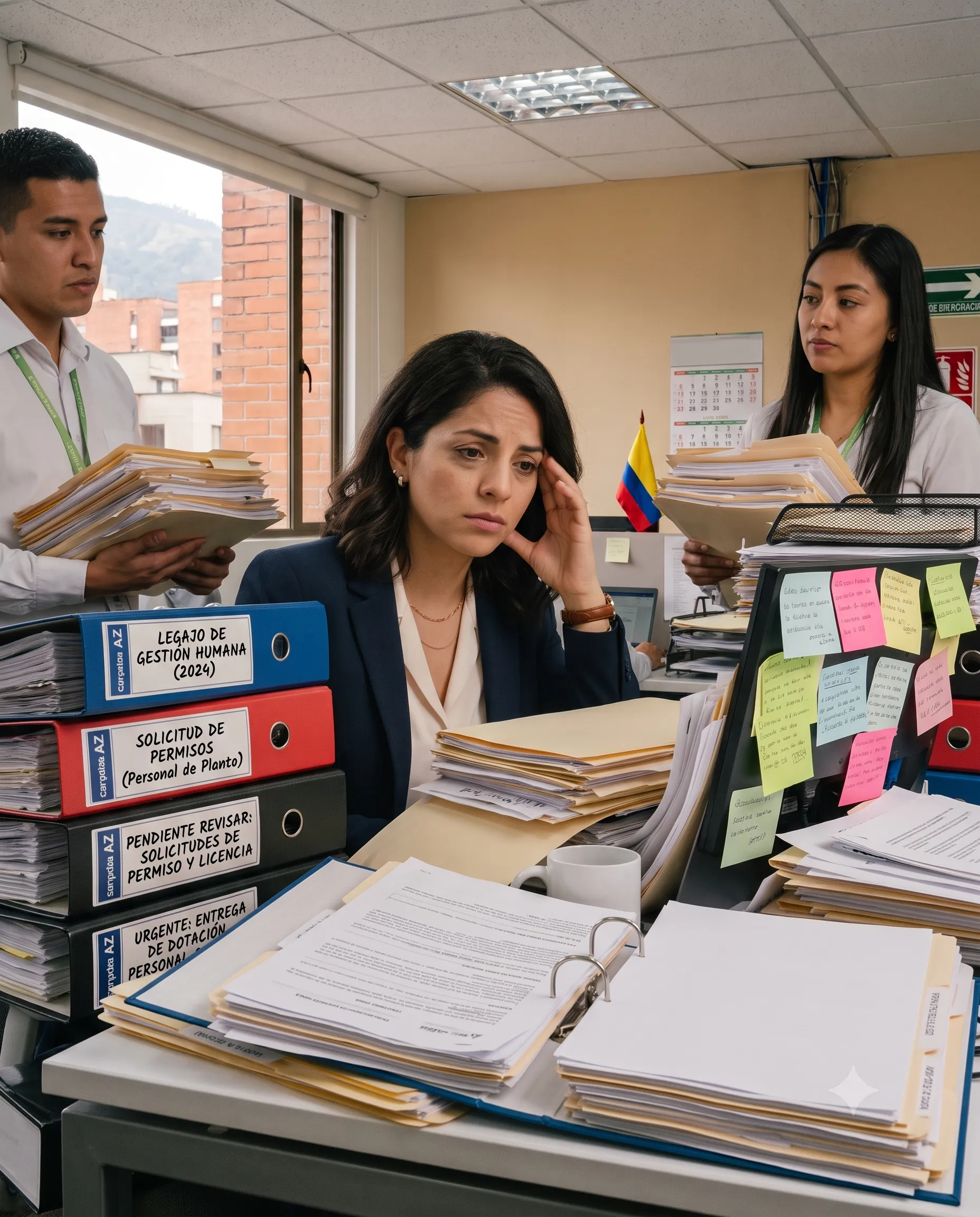La misma oficina antes de Gextyon: el escritorio lleno de carpetas AZ y papeles sueltos